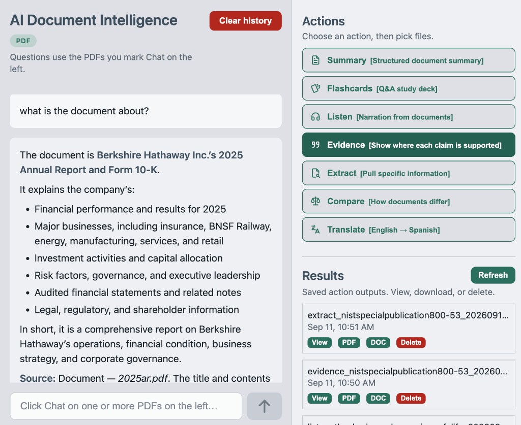 Araize AI answering a question using information from an uploaded document